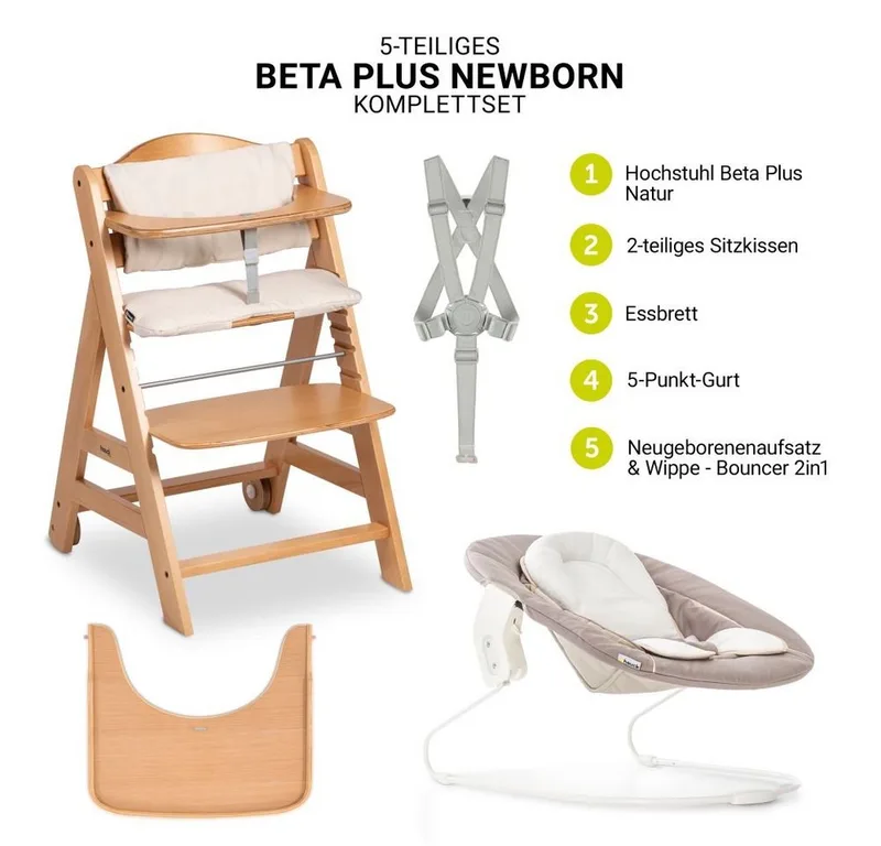 Hochstuhl Beta Plus Natur - Newborn Set, Babystuhl ab Geburt inkl. Aufsatz für Neugeborene, Tisch, Sitzauflage by Hauck – product photo 2 of 5