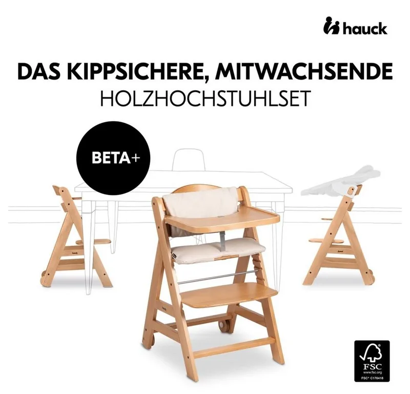 Hochstuhl Beta Plus Natur - Newborn Set, Babystuhl ab Geburt inkl. Aufsatz für Neugeborene, Tisch, Sitzauflage by Hauck – product photo 3 of 5
