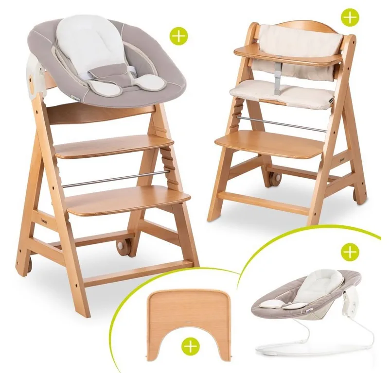Hochstuhl Beta Plus Natur - Newborn Set, Babystuhl ab Geburt inkl. Aufsatz für Neugeborene, Tisch, Sitzauflage van Hauck – productfoto