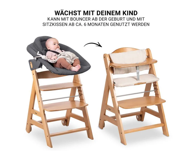 Hochstuhl Beta Plus Natural - Newborn Set, Babystuhl ab Geburt inkl. Aufsatz für Neugeborene, Tisch, Sitzauflage by Hauck in Beige – product photo 4 of 5