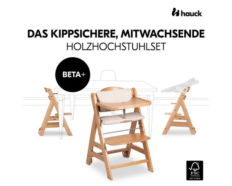 Hochstuhl Beta Plus Natural - Newborn Set, Babystuhl ab Geburt inkl. Aufsatz für Neugeborene, Tisch, Sitzauflage by Hauck in Beige – product photo 3 of 5
