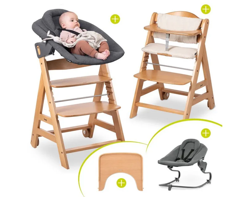 Hochstuhl Beta Plus Natural - Newborn Set, Babystuhl ab Geburt inkl. Aufsatz für Neugeborene, Tisch, Sitzauflage by Hauck in Beige – product photo