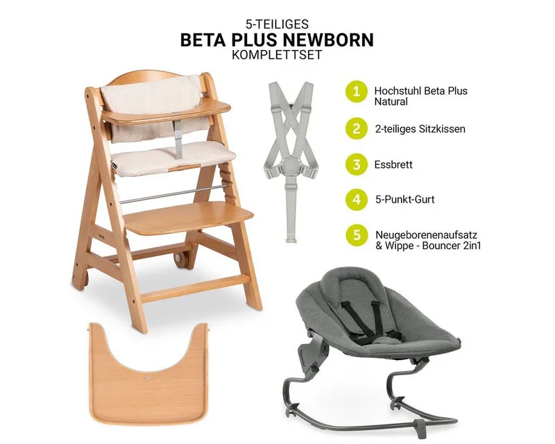 Hochstuhl Beta Plus Natural - Newborn Set, Babystuhl ab Geburt inkl. Aufsatz für Neugeborene, Tisch, Sitzauflage by Hauck in Beige – product photo 2 of 5