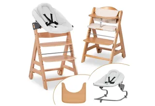 Hochstuhl Beta Plus Natural - Newborn Set Premium (Set), Babyhochstuhl ab Geburt mit Neugeborenen Aufsatz, Sitzkissen, Essbrett by Hauck in Beige – product photo 1 of 4