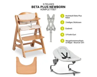 Hochstuhl Beta Plus Natural - Newborn Set Premium (Set), Babyhochstuhl ab Geburt mit Neugeborenen Aufsatz, Sitzkissen, Essbrett by Hauck in Beige – product photo 2 of 4
