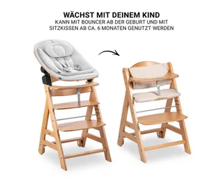 Hochstuhl Beta Plus Natural Newbornset Eco - Light Grey (Set), Holz Babystuhl ab Geburt mit Neugeborenensufsatz, Sitzkissen, Essbrett von Hauck in Beige – Produktfoto 4 von 4