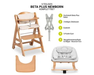 Hochstuhl Beta Plus Natural Newbornset Eco - Light Grey (Set), Holz Babystuhl ab Geburt mit Neugeborenensufsatz, Sitzkissen, Essbrett von Hauck in Beige – Produktfoto 2 von 4