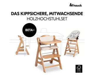 Hochstuhl Beta Plus Natural Newbornset Eco - Light Grey (Set), Holz Babystuhl ab Geburt mit Neugeborenensufsatz, Sitzkissen, Essbrett von Hauck in Beige – Produktfoto 3 von 4
