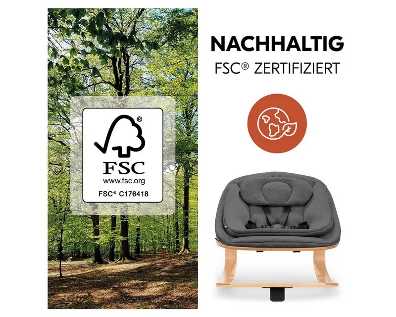 Hochstuhl Beta Plus Newborn Set - Eco - Dark Grey, Holz Babyhochstuhl ab Geburt mit Neugeborenensufsatz & Sitzkissen by Hauck in Grey – product photo 5 of 5