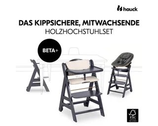 Hochstuhl Beta Plus Newborn Set - Eco - Dark Grey, Holz Babyhochstuhl ab Geburt mit Neugeborenensufsatz & Sitzkissen by Hauck in Grey – product photo 3 of 5