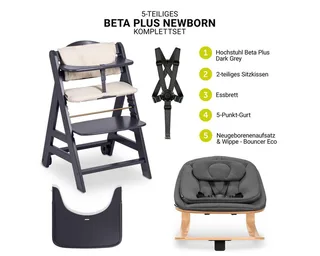 Hochstuhl Beta Plus Newborn Set - Eco - Dark Grey, Holz Babyhochstuhl ab Geburt mit Neugeborenensufsatz & Sitzkissen by Hauck in Grey – product photo 2 of 5