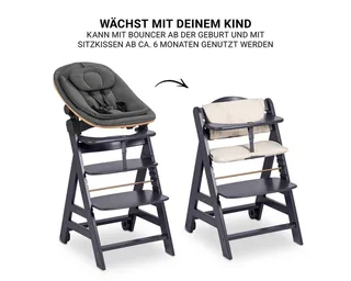 Hochstuhl Beta Plus Newborn Set - Eco - Dark Grey, Holz Babyhochstuhl ab Geburt mit Neugeborenensufsatz & Sitzkissen by Hauck in Grey – product photo 4 of 5