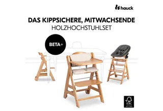 Hochstuhl Beta Plus Newborn Set Eco - Natural, Holz Babystuhl ab Geburt mit Neugeborenensufsatz, Sitzkissen, Essbrett von Hauck – Produktfoto 3 von 5