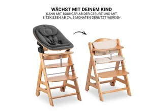 Hochstuhl Beta Plus Newborn Set Eco - Natural, Holz Babystuhl ab Geburt mit Neugeborenensufsatz, Sitzkissen, Essbrett von Hauck – Produktfoto 4 von 5
