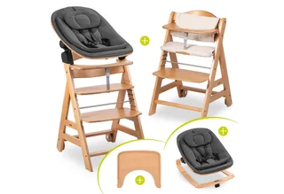 Hochstuhl Beta Plus Newborn Set Eco - Natural, Holz Babystuhl ab Geburt mit Neugeborenensufsatz, Sitzkissen, Essbrett von Hauck – Produktfoto 1 von 5