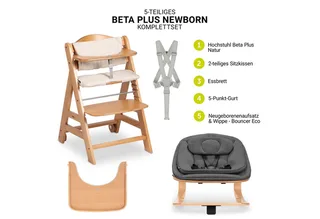Hochstuhl Beta Plus Newborn Set Eco - Natural, Holz Babystuhl ab Geburt mit Neugeborenensufsatz, Sitzkissen, Essbrett von Hauck – Produktfoto 2 von 5