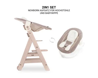 Hochstuhl Beta Plus Whitewashed Newborn Set - Stretch Babystuhl ab Geburt inkl. Aufsatz für Neugeborene, Tisch, Sitzauflage von Hauck in Beige – Produktfoto 4 von 4