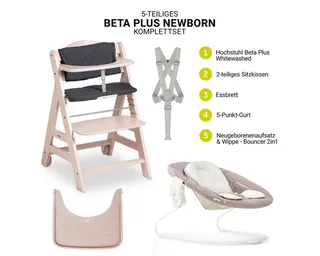 Hochstuhl Beta Plus Whitewashed Newborn Set - Stretch Babystuhl ab Geburt inkl. Aufsatz für Neugeborene, Tisch, Sitzauflage von Hauck in Beige – Produktfoto 2 von 4
