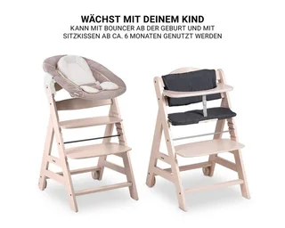 Hochstuhl Beta Plus Whitewashed Newborn Set - Stretch Babystuhl ab Geburt inkl. Aufsatz für Neugeborene, Tisch, Sitzauflage von Hauck in Beige – Produktfoto 3 von 4