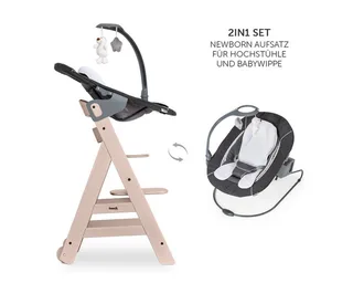 Hochstuhl Beta Plus Whitewashed Newborn SetWippe Deluxe, Holz Babystuhl ab Geburt mit Neugeborenensufsatz, Sitzkissen, Essbrett by Hauck in White – product photo 4 of 4