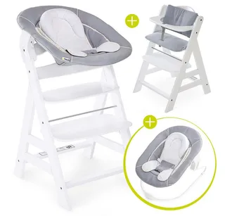Hochstuhl Hauck Alpha Plus White Newborn Set (Set, 4 St), Holz Babyhochstuhl ab Geburt inkl. Neugeborenenaufsatz & Sitzauflage von Hauck in Weiß – Produktfoto 1 von 2
