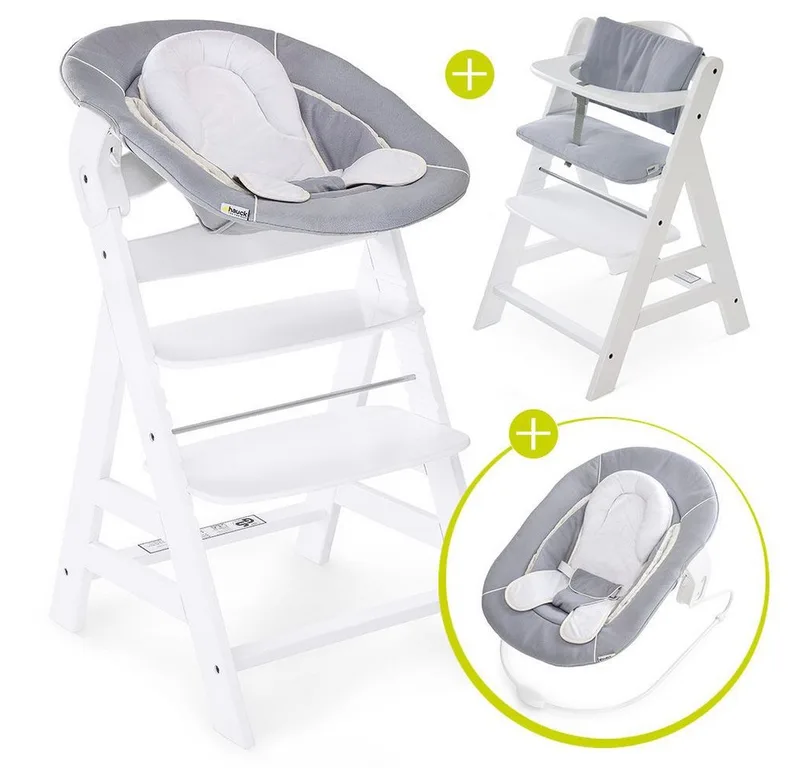 Hochstuhl Hauck Alpha Plus White Newborn Set (Set, 4 St), Holz Babyhochstuhl ab Geburt inkl. Neugeborenenaufsatz & Sitzauflage de Hauck en Weiß – photo produit