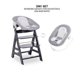 Hochstuhl Hauck Beta Plus Newborn Set - Dark Grey, Holz Babystuhl ab Geburt mit Neugeborenenaufsatz, Sitzkissen, Essbrett von Hauck in Grau – Produktfoto 5 von 5