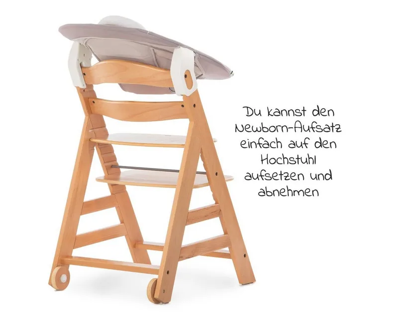 Hochstuhl Move Natur Newborn Set (5 St), Holz Babystuhl ab Geburt mit Neugeborenenaufsatz, Sitzkissen, Essbrett von Hauck in Beige – Produktfoto 4 von 5