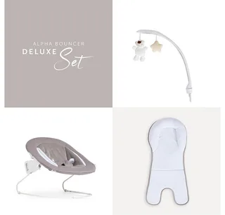 Hochstuhltablett Bouncer 2in1 Deluxe - Sand, Neugeborenenaufsatz & Babywippe für Alpha & Beta Hochstuhl ab Geburt von Hauck in Beige – Produktfoto 3 von 5