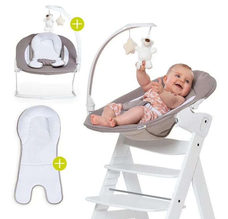 Hochstuhltablett Bouncer 2in1 Deluxe - Sand, Neugeborenenaufsatz & Babywippe für Alpha & Beta Hochstuhl ab Geburt de Hauck en Beige – photo produit