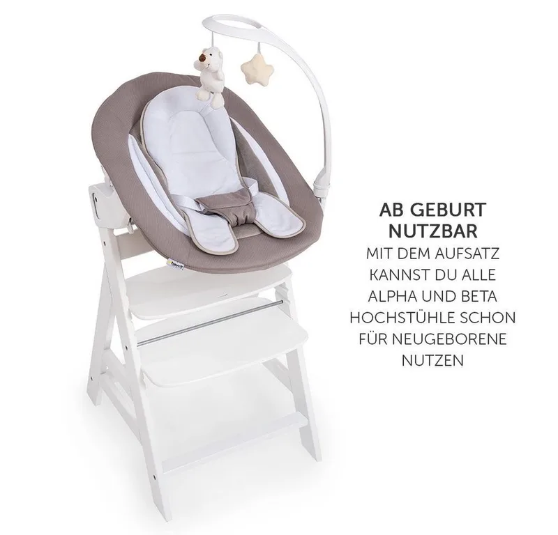 Hochstuhltablett Bouncer 2in1 Deluxe - Sand, Neugeborenenaufsatz & Babywippe für Alpha & Beta Hochstuhl ab Geburt von Hauck in Beige – Produktfoto 5 von 5