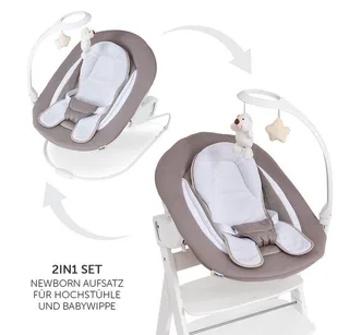 Hochstuhltablett Bouncer 2in1 Deluxe - Sand, Neugeborenenaufsatz & Babywippe für Alpha & Beta Hochstuhl ab Geburt von Hauck in Beige – Produktfoto 4 von 5
