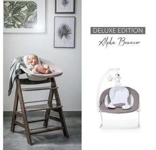 Hochstuhltablett Bouncer 2in1 Deluxe - Sand, Neugeborenenaufsatz & Babywippe für Alpha & Beta Hochstuhl ab Geburt von Hauck in Beige – Produktfoto 2 von 5