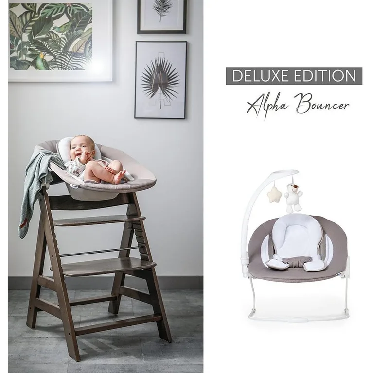 Hochstuhltablett Bouncer 2in1 Deluxe - Sand, Neugeborenenaufsatz & Babywippe für Alpha & Beta Hochstuhl ab Geburt von Hauck in Beige – Produktfoto 2 von 5