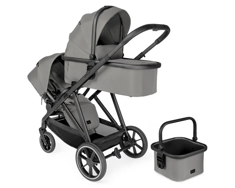 Kombi-Kinderwagen Grow N Care Set - Dark Grey, Geschwisterwagen Zwillingswagen ab Geburt mit Babywanne & Sportsitz van Hauck in Grau – productfoto