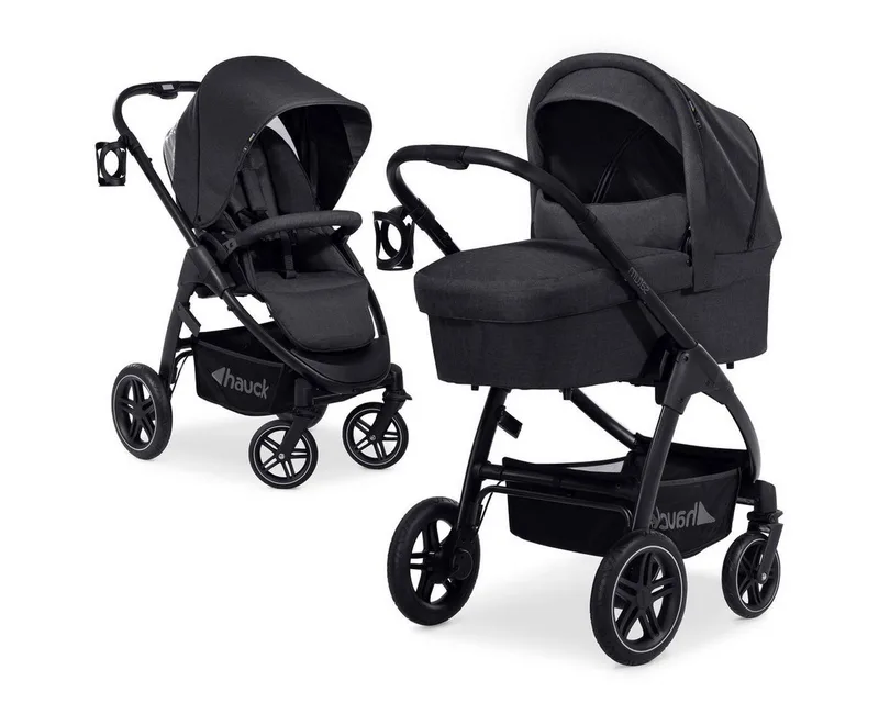 Kombi-Kinderwagen Saturn R Duoset - Melange Black, 2in1 Kinderwagen Buggy Set inkl. Babywanne, Sportsitz & Beindecke van Hauck in Schwarz – productfoto