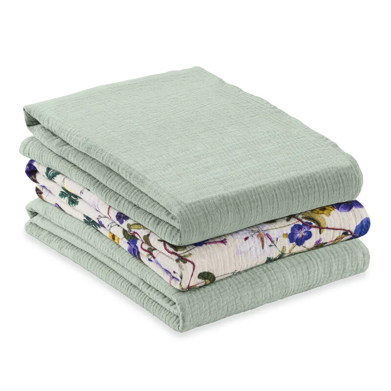 Mullwindeln / Mulltücher / Spucktücher Cuddle N Clean - 3er Set 80 x 80 cm - Sage / Beige / Floral von Hauck – Produktfoto
