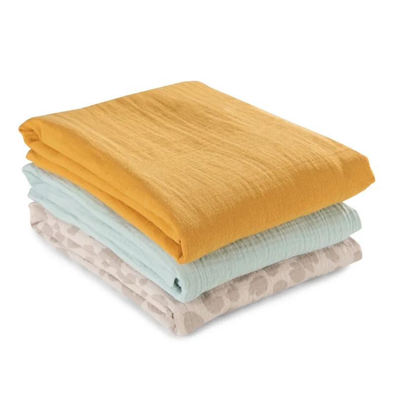 Musselin Multituch / Spucktuch / Mullwindel / Pucktuch Cuddle N Clean 3er Set 80 x 80 cm - Honey / Mint / Leo Natural von Hauck – Produktfoto