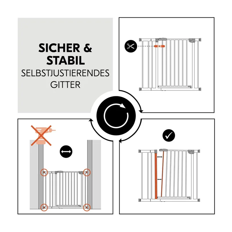 Tür- & Treppenschutzgitter Open N Stop​ 2 inkl. Verlängerung 9 cm, 84-89 cm fra Hauck i Hvid, 84 × 77 mm – produktbillede 3 af 3