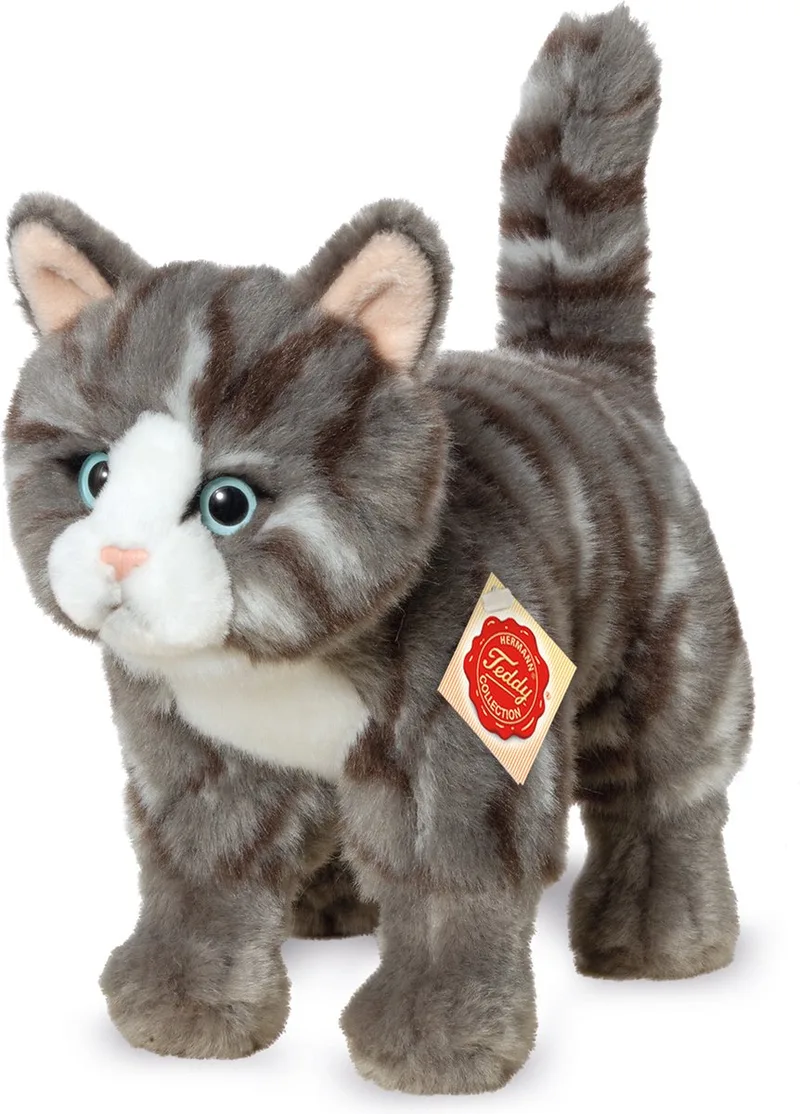 Knuffeldier kat/poes - zachte pluche stof - premium kwaliteit knuffels - grijs/wit - 20 cm fra Hermann Teddy Collection i Grå – produktbillede