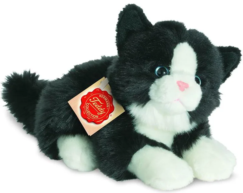 Knuffeldier kat/poes - zachte pluche stof - premium kwaliteit knuffels - zwart/wit - 20 cm de Hermann Teddy Collection en Noir – photo produit