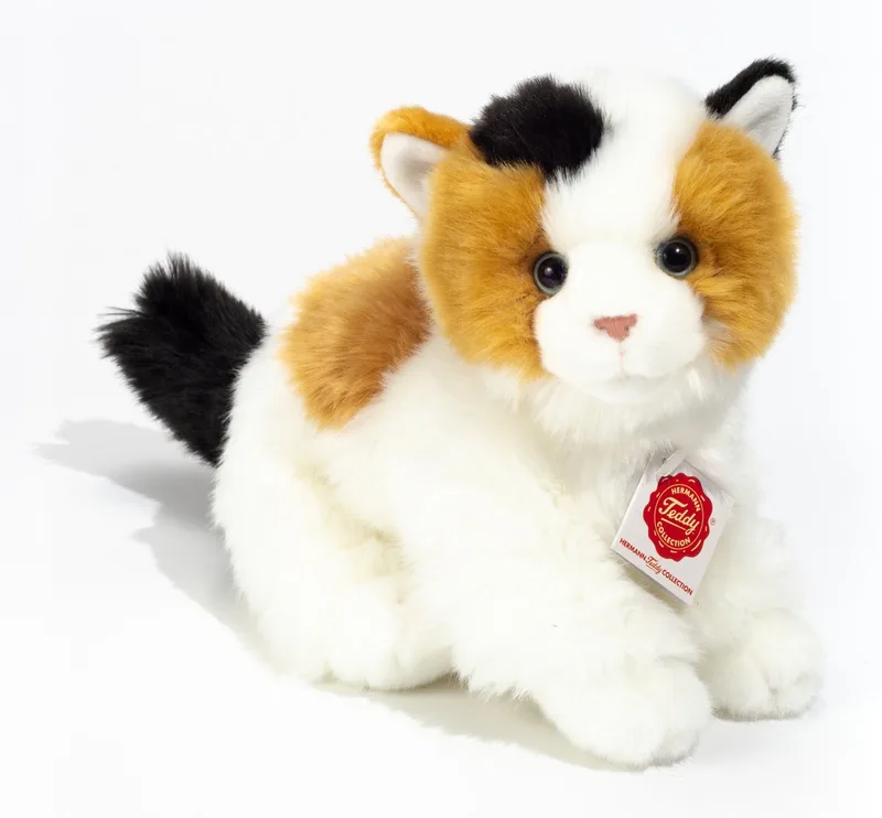 Knuffeldier kat/poes - zachte pluche stof - premium kwaliteit knuffels - bruin/zwart/wit - 30 cm van Hermann Teddy Collection in Wit – productfoto