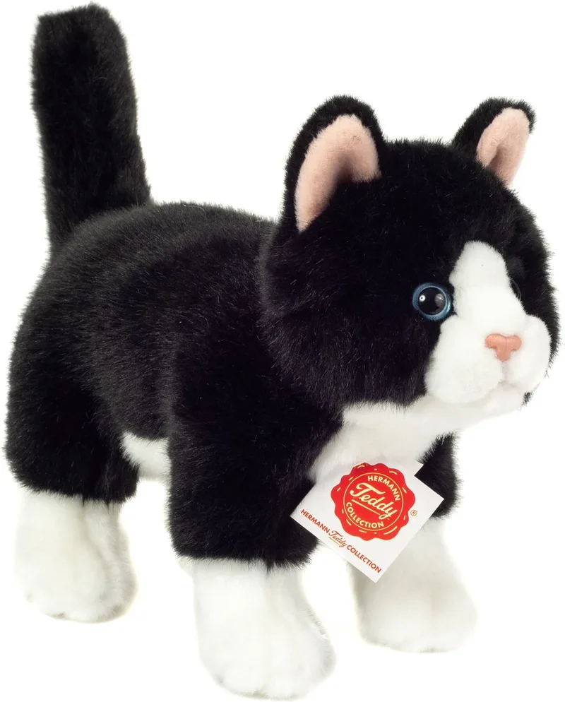 Knuffeldier kat/poes - zachte pluche stof - premium kwaliteit knuffels - zwart/wit - 20 cm de Hermann Teddy Collection en Noir – photo produit
