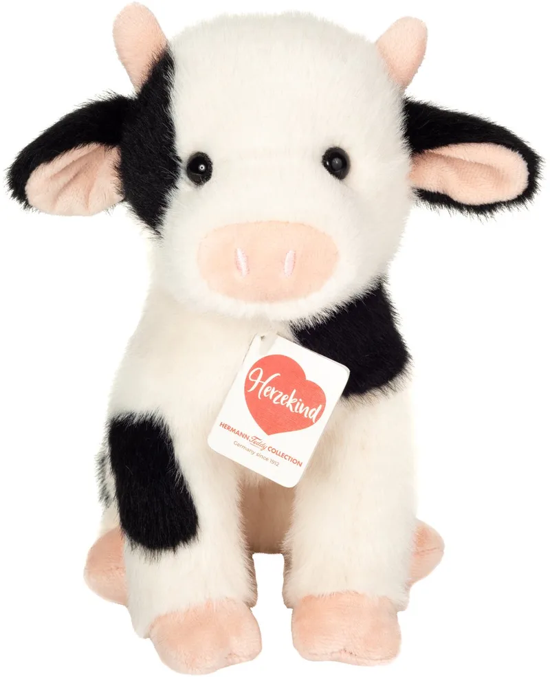 Knuffeldier Koe - zachte pluche stof - premium knuffels - zwart/wit - 25 cm - Boerderijdieren van Hermann Teddy Collection in Zwart – productfoto
