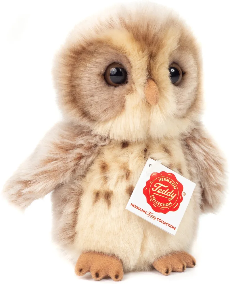 Knuffeldier Uil - zachte pluche stof - premium knuffels - lichtbruin - 16 cm - Vogels/uilen från Hermann Teddy Collection i Brun – produktbild