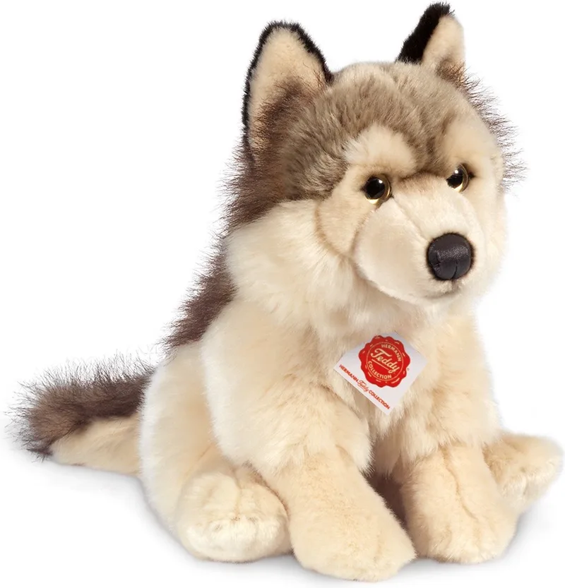 Knuffeldier Wolf - zachte pluche stof - premium knuffels - grijs/wit - 29 cm - Wolfven de Hermann Teddy Collection en Gris – photo produit