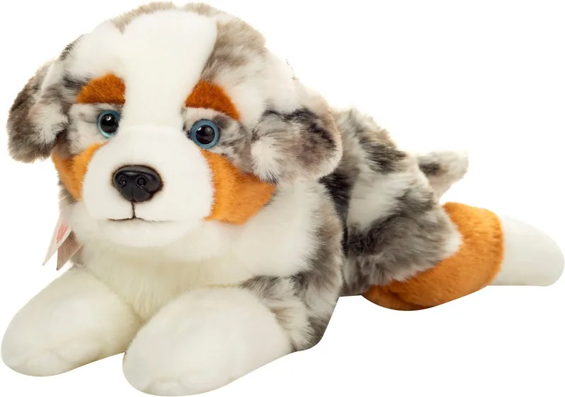 Kuscheltier Australian Shepherd, liegend, 40 cm, zum Teil aus recyceltem Material de Hermann Teddy Collection en Blanc – photo produit