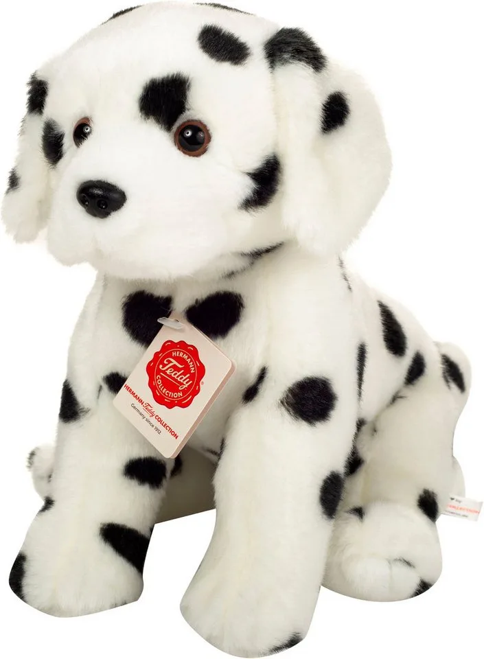 Kuscheltier Dalmatiner, sitzend, 27 cm, zum Teil aus recyceltem Material fra Hermann Teddy Collection i Hvid – produktbillede