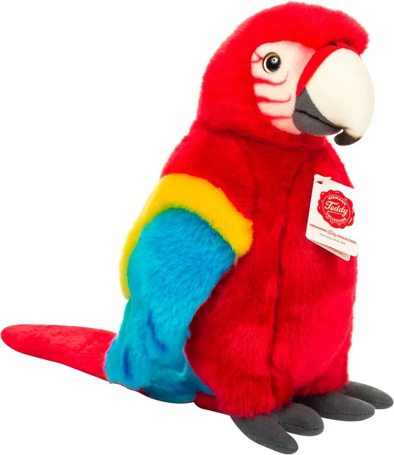 Kuscheltier Papagei Scharlachara, 27 cm, rot, zum Teil aus recyceltem Material von Hermann Teddy Collection in Mehrfarbig – Produktfoto