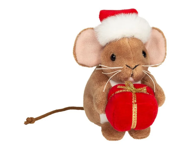 Kuscheltier Teddy-HERMANN Weihnachtsmaus mit Geschenk braun 11cm från Hermann Teddy Collection – produktbild
